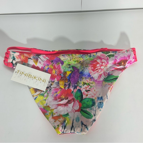 TiniBikini NWT’s Reversible Floral Orange Pink Swim Hi-Cut String Bottoms Sz MED - Picture 11 of 16